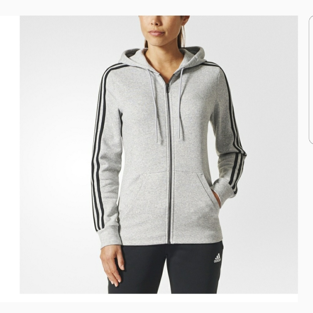 Adidas 3 Stripe Grey Hoodie